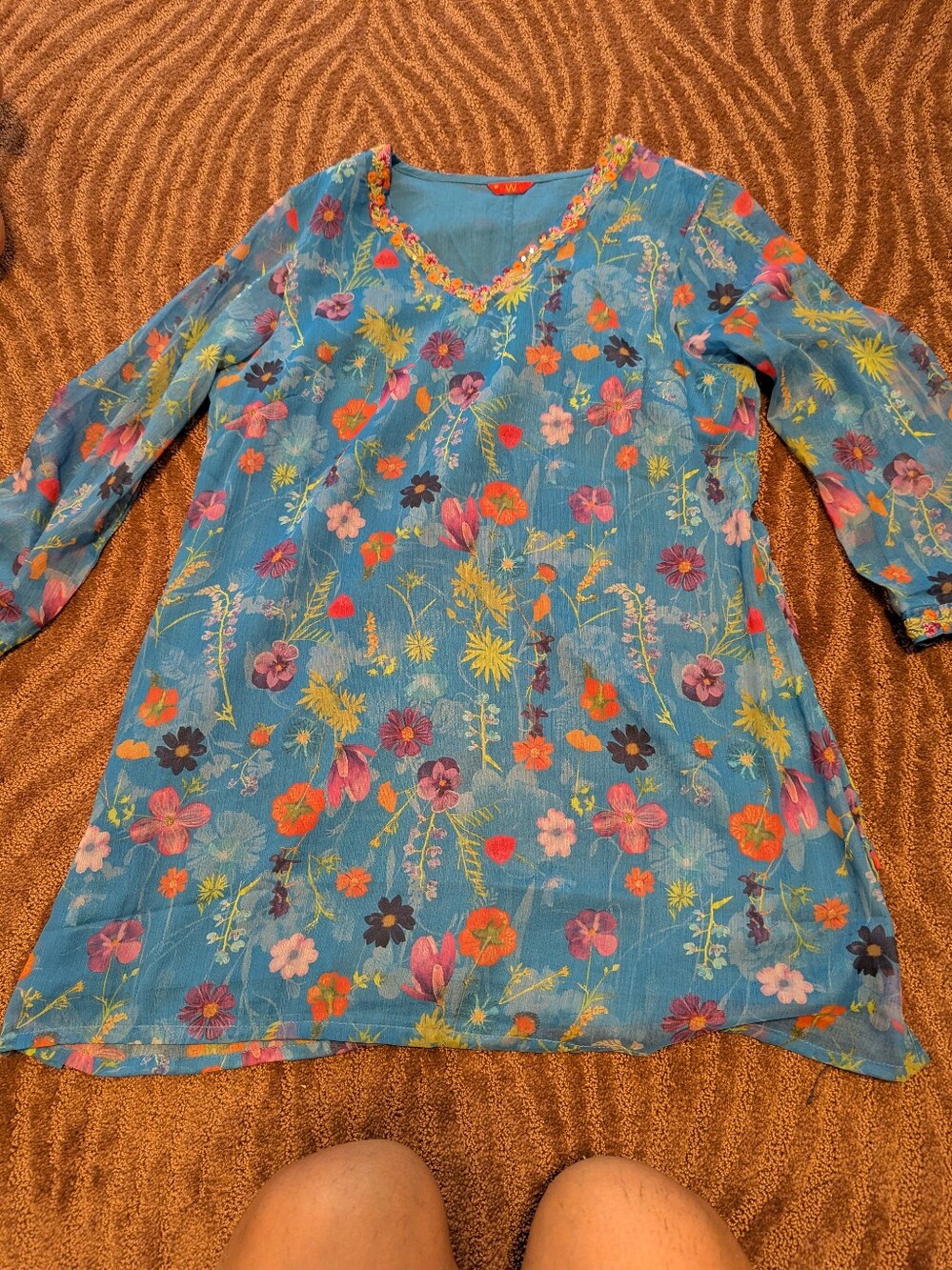 Blue Floral Sheer Tunic Top